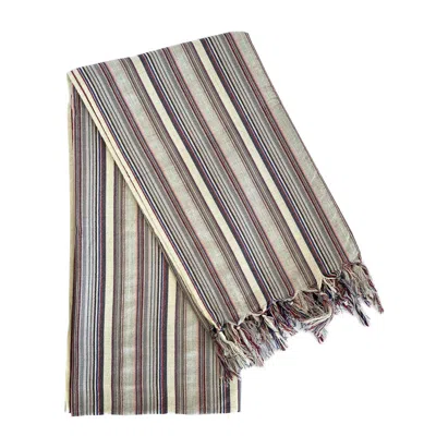 Hivvago 39" X 71" Gray Cotton Plain Weave Striped Turkish Towel Throw Blanket With Tassels In Brown