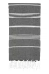 Hivvago 39" X 71" White And Black Cotton Turkish Towel Throw Blanket With Tassels In Gray
