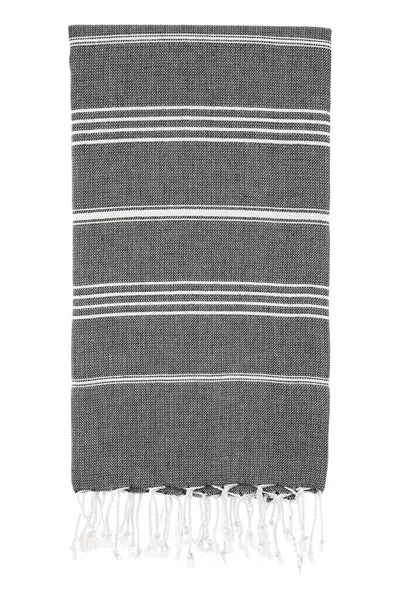 Hivvago 39" X 71" White And Black Cotton Turkish Towel Throw Blanket With Tassels In Gray