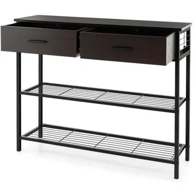 Hivvago 39.5 Inch Entryway Table With 2 Drawers And 2-tier Shelves-dark Brown
