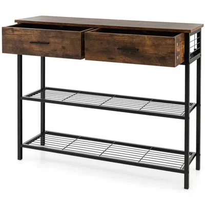 Hivvago 39.5 Inch Entryway Table With 2 Drawers And 2-tier Shelves-rustic Brown