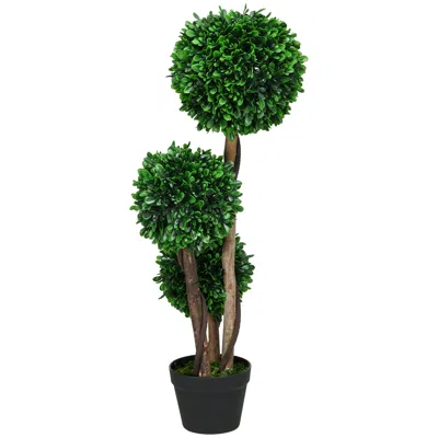 Hivvago 3ft Faux Boxwood Triple Ball Topiary Tree With Pot Indoor Outdoor