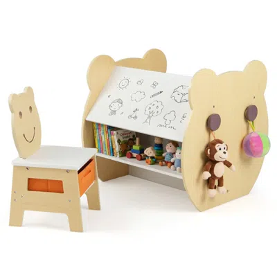 Hivvago 3-in-1 Kids Art Table And Chair With Storage And Reversible Whiteboard Chalkboard For Ages 3-10 Year
