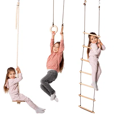 Hivvago 3in1 Swing & Climbing Set: Rope Ladder, Gym Rings & Disc Swing In Multi