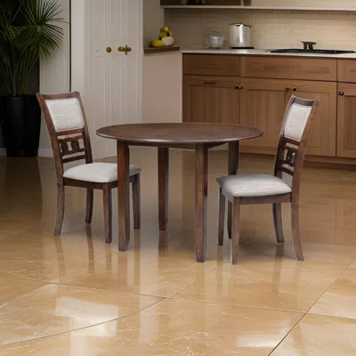 Hivvago 3pc 42 Inch Dining Table Set, Extendable Drop Leaves, 2 Chairs, Brown