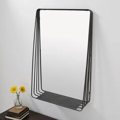 Hivvago 3pc Decorative Wall Mirror With Shelf Set, Black Metal Rectangular In Gray
