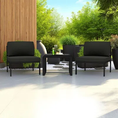 Hivvago 3pc Modular Outdoor Sofa Chair And Table Set, Gray Aluminum, Polyester In Black