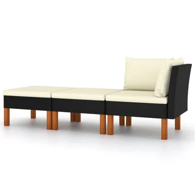 Hivvago 3pc Outdoor Modular Corner Sofa Set, Black Poly Rattan Ivory Polyester In Multi