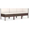 Hivvago 3pc Outdoor Modular Sofa Set, Cushions, Cream White, Brown Poly Rattan