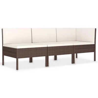 Hivvago 3pc Outdoor Modular Sofa Set, Cushions, Cream White, Brown Poly Rattan
