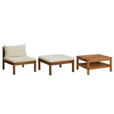 Hivvago 3pc Patio Set With Chair, Ottoman, Coffee Table, Acacia Wood, White