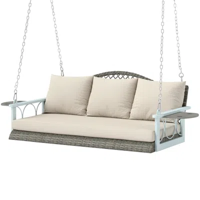 Hivvago 3-person Hanging Swing Bench With Cushions In Gray