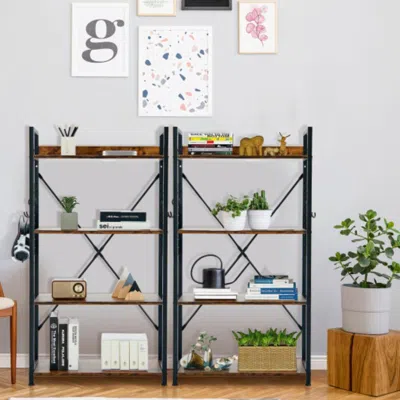 Hivvago 4 -tier Industrial Open Storage Bookshelf-coffee