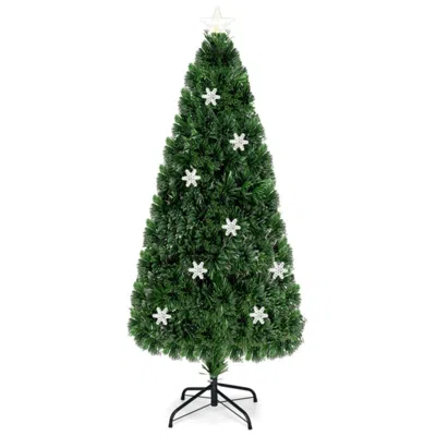 Hivvago 4 / 5 / 6 Feet Led Optic Artificial Christmas Tree With Snowflakes In Green
