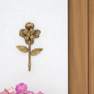 Hivvago 4" Antiqued Gold Cast Iron Flower Wall Hook In Brown