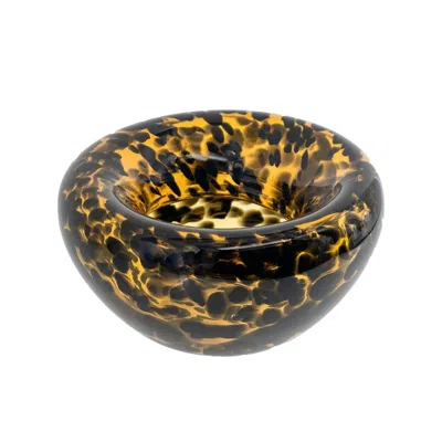 Hivvago 4" Beige Brown And Black Animal Print Round Glass Table Vase In Multi