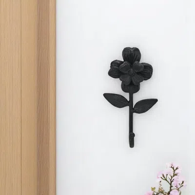Hivvago 4" Black Cast Iron Flower Wall Hook