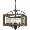 Hivvago 4 Bulb Semi Flush Pendant With Wooden Frame And Organza Striped Shade,brown In Brown