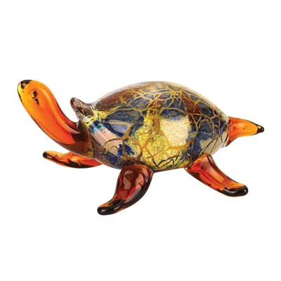 Hivvago 4" Clear Brown And Green Murano Glass Turtle Figurine Tabletop Sculpture In Multi