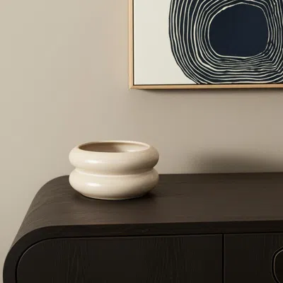 Hivvago 4" Cream Cylinder Ceramic Table Vase In Neutral