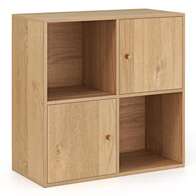 Hivvago 4-cube Bookcase 3-tier Bookshelf With Dual Anti-tipping Kits And 2 Cabinets In Neutral