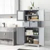 Hivvago 4 Door Freee-standing Bathroom Cabinet With 2 Drawers And Glass Doors-gray
