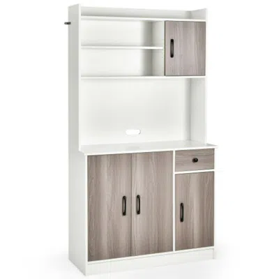 Hivvago 4-door Freestanding Kitchen Buffet With Hutch And Adjustable Shelves-white