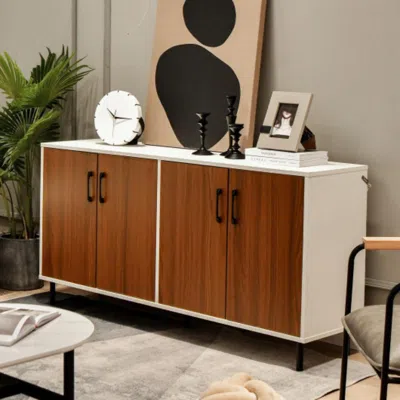 Hivvago 4-door Kitchen Buffet Sideboard For Dining Room And Kitchen-white In Brown