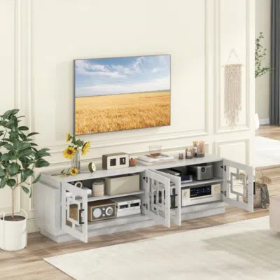 Hivvago 4-door Tv Stand For Tvs Up To 75 Inch Media Console Table With Adjustable Shelves-oak