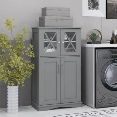 Hivvago 4 Doors Freeestanding Bathroom Floor Cabinet With Adjustable Shelves-gray