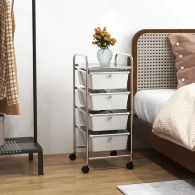 Hivvago 4-drawer Cart Storage Bin Organizer Rolling With Plastic Drawers-white