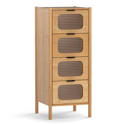 Hivvago 4-drawer Dresser Bamboo Storage Cabinet With Fluted Tempered Glass Drawers-natural