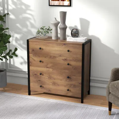 Hivvago 4-drawer Dresser Modern Wooden Chest Of Drawers For Bedroom Living Room-oak In Brown