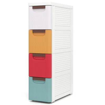 Hivvago 4-drawer Rolling Organizer Unit Narrow Storage Cabinet With Built-in Wheels For Small Space In White