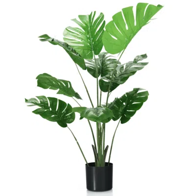 Hivvago 4 Feet Artificial Monstera Deliciosa Tree With 10 Leaves Of Different Sizes In Blue