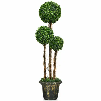 Hivvago 4 Feet Artificial Uv Resistant Topiary Triple Ball Tree Plant In Blue