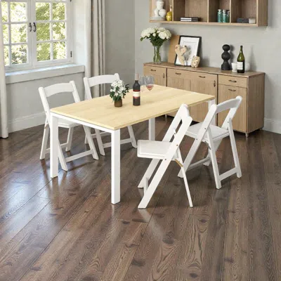 Hivvago 4 Foldable Dining Chairs With Comfortable Cushioned Seats And Sturdy Rubberwood Legs In White