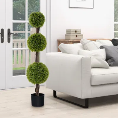 Hivvago 4 Ft Artificial Ball Shape Bush Tree With Lush Pe Leaves And Trunk In Green
