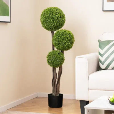 Hivvago 4 Ft Artificial Boxwood Topiary Ball Tree In Weighted Pot With Triple Ball