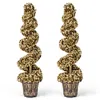 Hivvago 4 Ft Artificial Topiary Spiral Tree Set Of 2 With Vintage Plastic Nursery Pot-gold