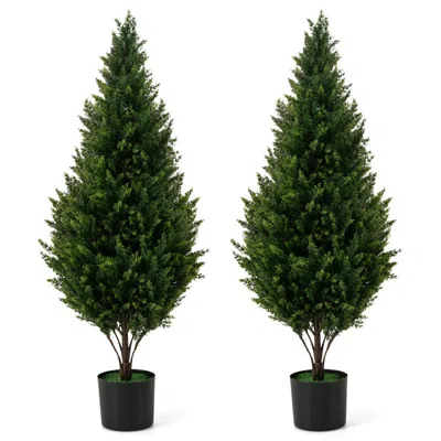 Hivvago 4 Ft Artificial Topiary Tree Set Of 2 For Indoor Outdoor Home Front Porch-green