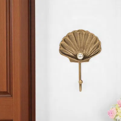 Hivvago 4" Gold Cast Iron Seashell Wall Hook In Brown
