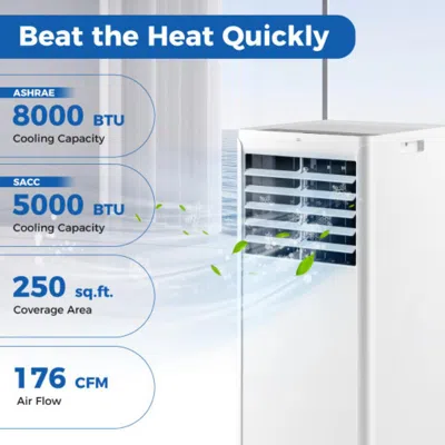 Hivvago 4-in-1 8000 Btu Portable Air Conditioner With Fan And Dehumidifier In White