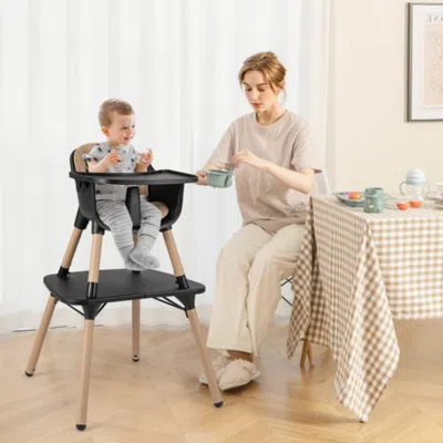 Hivvago 4-in-1 Baby Convertible Toddler Table Chair Set With Pu Cushion-brown In Black