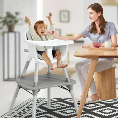 Hivvago 4-in-1 Baby Convertible Toddler Table Chair Set With Pu Cushion-gray