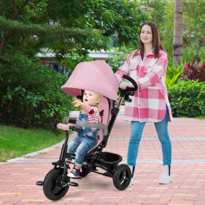 Hivvago 4-in-1 Baby Tricycle Toddler Trike With Reversible Seat And 5-point Safety Harness-pink