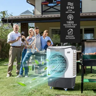Hivvago 4-in-1 Industrial Evaporative Air Cooler Fan With 12 Gallon Tank And Wheels-gray In White