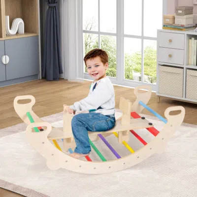 Hivvago 4-in-1 Multifunctional Wooden Climbing Toys With Rocker And Crawling Tunnel-multicolor In White
