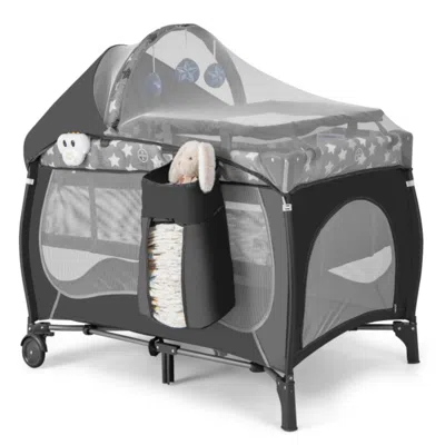 Hivvago 4 In 1 Portable Baby Nursery Center With Net And Music Box-multicolor In Black