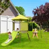 Hivvago 4-in-1 Swing Set With Covered Playhouse Fort And Height Adjustable Baby Seat-green